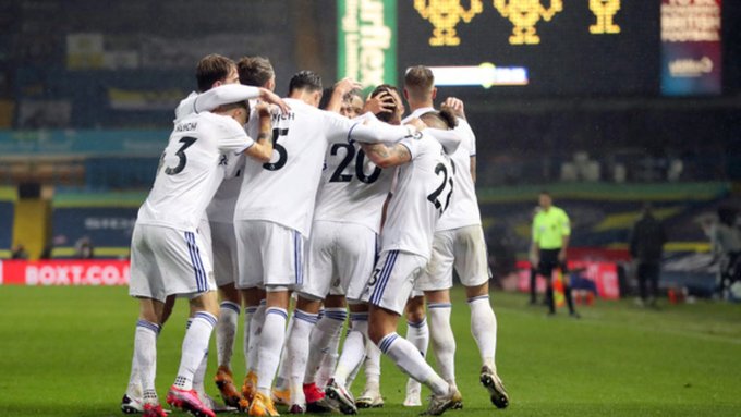 Leeds United team celebrating