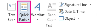 Quick Parts command on the Insert tab