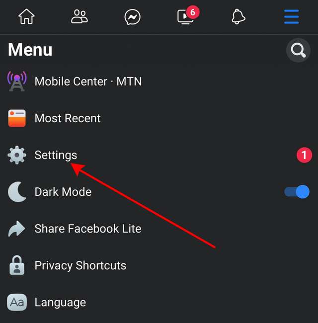 Facebook lite menu