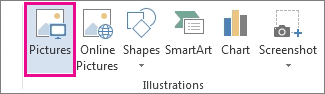The Pictures command on the Insert tab