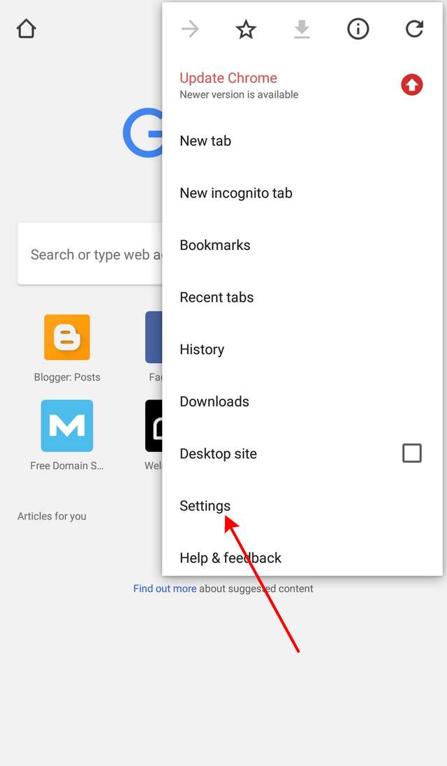 Chrome menu options